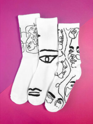 Abstract Line Faces Sports Style Crew Socks
