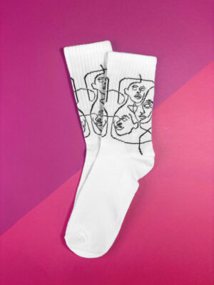 Abstract Line Faces Sports Style Crew Socks - Image 2