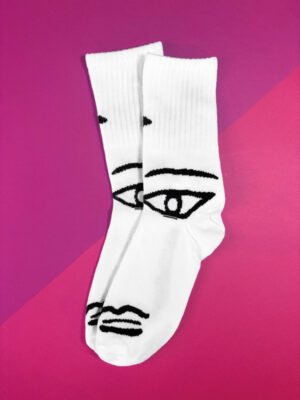 Abstract Line Faces Sports Style Crew Socks - Image 3