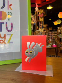 Silver Leaping Rabbit Greetings Card