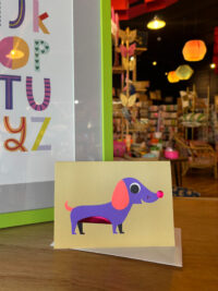 Purple Sausage Dog Greetings Card
