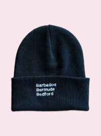 Barbados Bermuda Bedford Black Beanie White Text