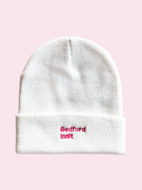 Bedford Innit Cream Beanie Pink Text