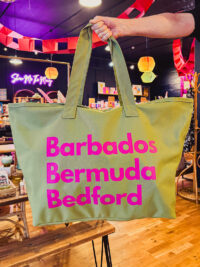 Barbados Bermuda Bedford Large Tote Bag - Khaki with Pink Lettering