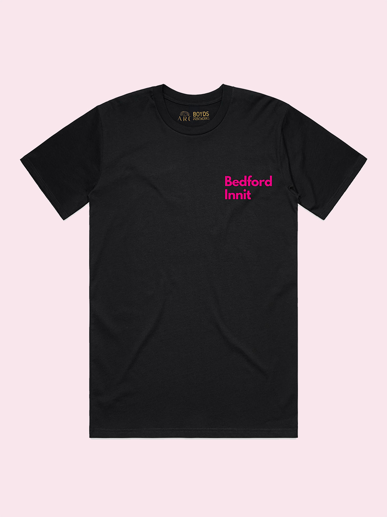 Bedford Innit Black Tee with Pink Print - Image 2