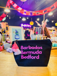 Barbados Bermuda Bedford Small Accessory Pouch - Black with Pink Lettering
