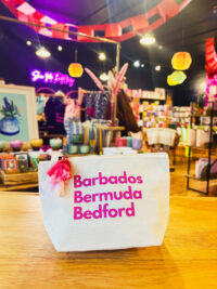 Barbados Bermuda Bedford Small Accessory Pouch - Cream with Pink Lettering