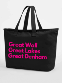 Great Wall, Great Lakes, Great Denham - Large Black Tote with Pink Font