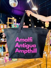 Amalfi, Antigua, Ampthill - Large Tote, Black with Pink Font