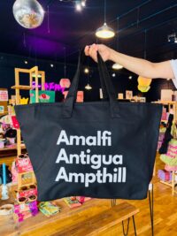 Amalfi, Antigua, Ampthill - Large Tote, Black with White Font
