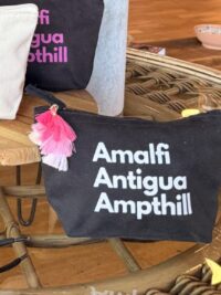 Amalfi, Antigua, Ampthill - Small Accessory Pouch - Black with White Lettering
